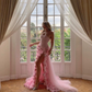 Charming Pink Strapless High Slit Flower Prom Dress SH717