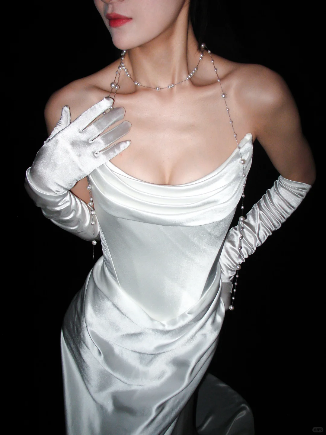 Chic Sheath Strapless White Corset Satin Long Wedding Dress SH8904