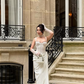 Charming White Sheath Spaghetti Straps Lace Satin Long Prom Dress Party Dress SH6424