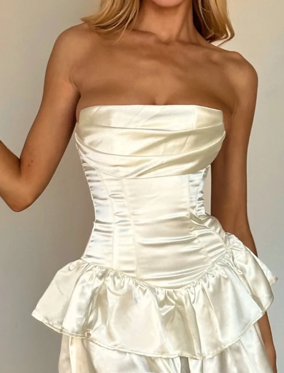 Ivory A Line Strapless Satin Short Prom Dress Homecoming Dress SH8638
