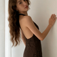 Vintage Mermaid Sleeveless Halter Brown Long Prom Dress SH1378