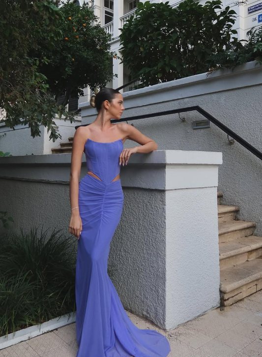 Purple Flowy Mermaid Strapless Corset Chiffon Prom Dress Party Dress SH4018
