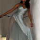 Simple A Line Spaghetti Strap Chiffon Satin Prom Dress Evening Dress SH2261