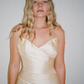 Vintage Mermaid Sweetheart Neck Pleated Apricot Satin Long Wedding Dress SH5878