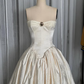 Vintage Ivory Ball Gown Sweetheart Neck Print Floral Satin Prom Dress SH5446