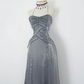 Retro A Line Spaghetti Strap Grey Beaded Satin Long Evening Dress Party Dress SH3169