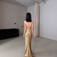 Shiny Gold Sheath Halter Sequin Long Prom Dress Wedding Guest Dress SH7712