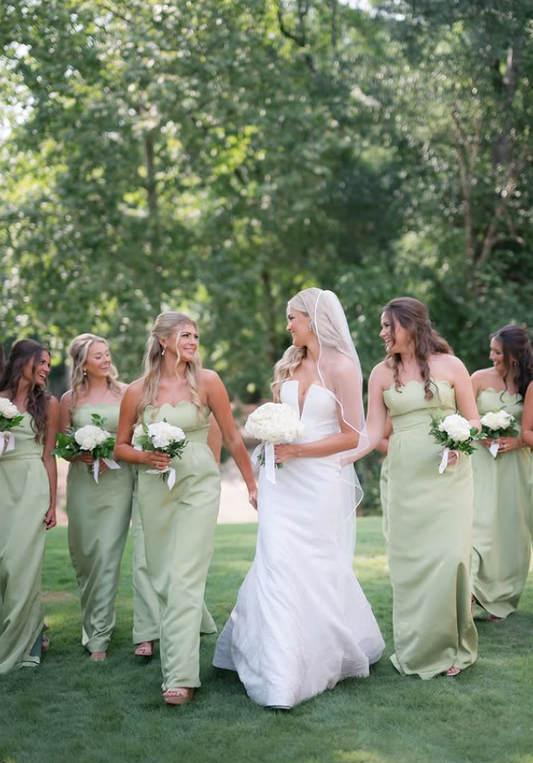 Sage Green Sheath Strapless Satin Long Bridesmaid Dress SH6301