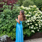 Blue Backless Mermaid Satin Long Evening Prom Dress SH1527