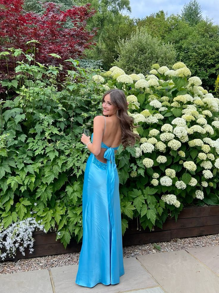 Blue Backless Mermaid Satin Long Evening Prom Dress SH1527