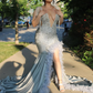 Gorgeous Mermaid Deep V Neck Beaded Feather Long Sweep Prom Dress Evening Dress SH2193