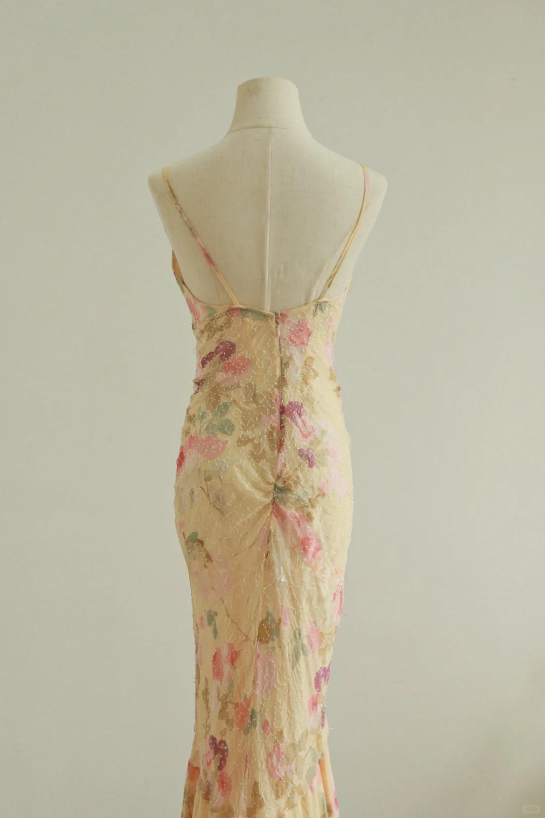 Retro Print Floral Mermaid Spaghetti Strap Beaded Chiffon Prom Dress Evening Dress SH3900