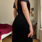 Vintage Sheath Puff Sleeve Black Velvet Knee Length Prom Dress Evening Dress SH6078