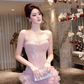 Stunning A Line Strapless Pink Sequin Chiffon Homecoming Dress Cocktail Dress SH3215