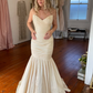 Vintage Mermaid Sweetheart Neck Pleated Apricot Satin Long Wedding Dress SH5878