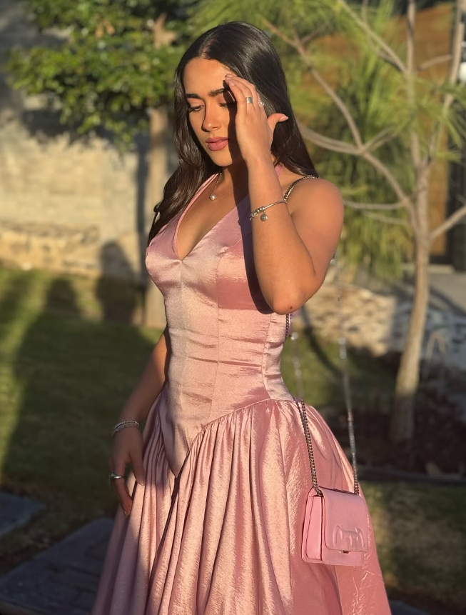 Cute A Line Halter Pink Satin Open Back Prom Dress Graduation Prom Dress SH2468