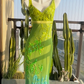 Stunning Vintage Sheath V Neck Beaded Green Blue Ombre Chiffon Prom Dress SH5177