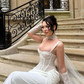 Charming White Sheath Spaghetti Straps Lace Satin Long Prom Dress Party Dress SH6424