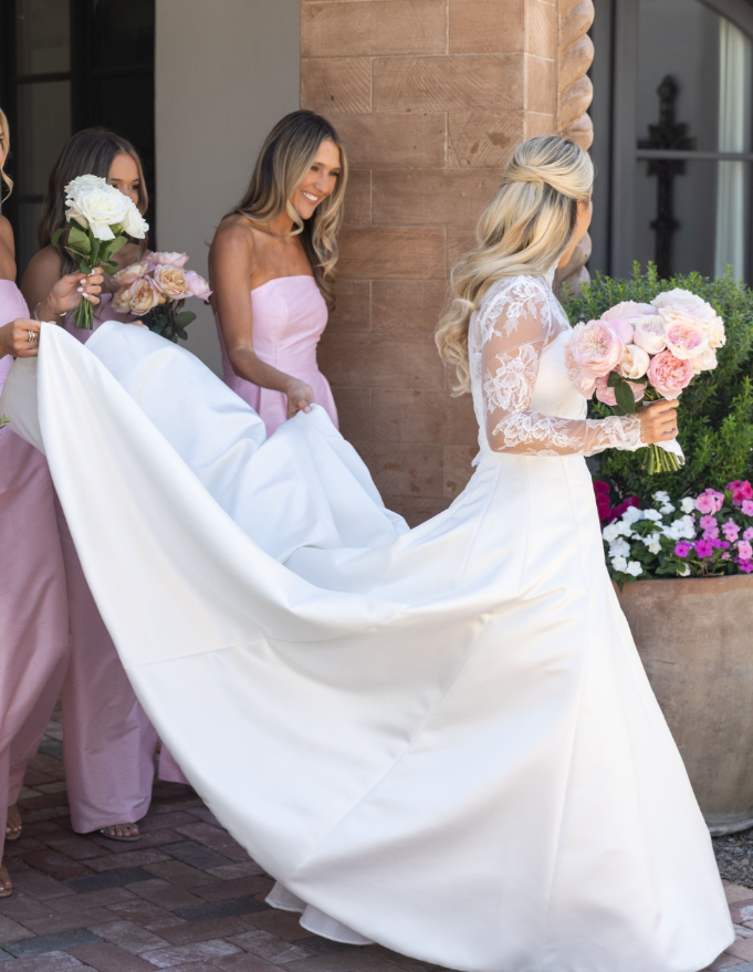 Simple Pink Sheath Strapless Satin Long Bridesmaid Dress SH6308
