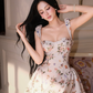 Elegant A Line Straps Print Floral Satin Cocktail Dress Homecoming Dress SH6166