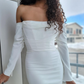 White Classic Mermaid Long Sleeve Satin Long Train Wedding Dress SH7122