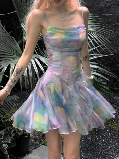 Summer Colorful A Line Spaghetti Strap Chiffon Short Homecoming Dress Outfits SH5826