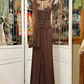 Vintage Brown A Line Round Neck Beaded Lace Chiffon Prom Dress Wedding Guest Dress SH5495