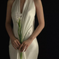 Simple V Neck Ruffle V Neck White Satin Long Prom Dress Evening Dress SH4379