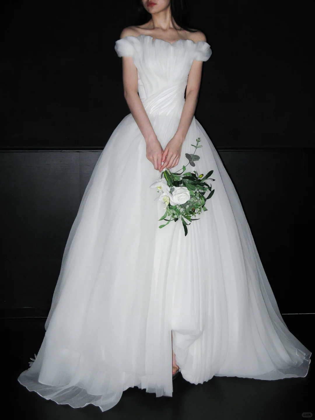 Dreamy Flowy Ball Gown Off the Shoulder White Tulle Long Wedding Dress SH6677
