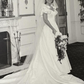 Vintage Ivory A Line Puff Sleeve Bow Satin Long Wedding Dress SH6096