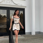 Apricot A Line Round Neck Black Lace Satin Homecoming Dress Cocktail Dress Outfits SH3915