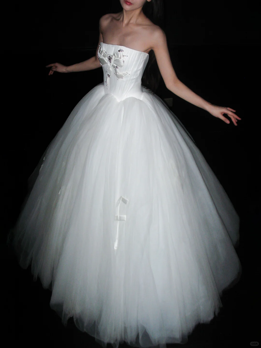 Sweety A Line Strapless Bow Knot White Tulle Long Wedding Dress SH8928