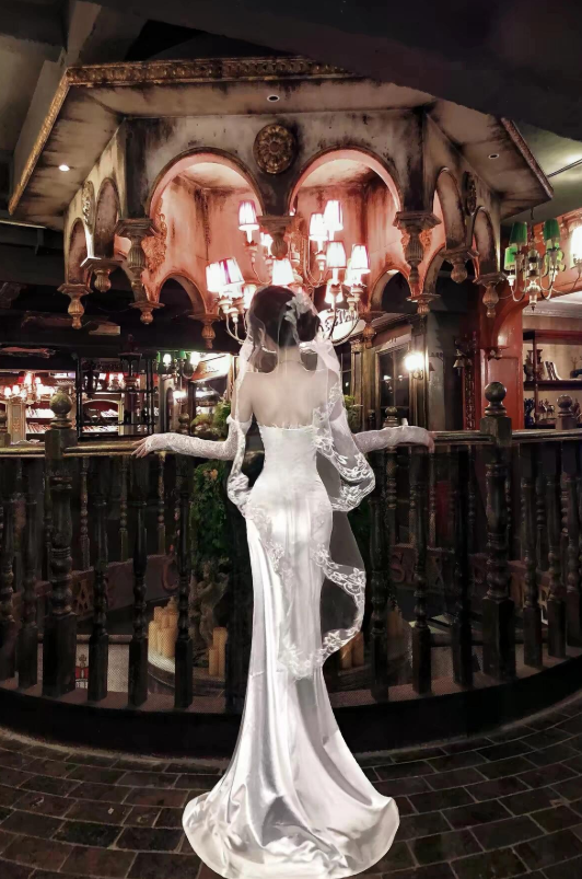 Elegant Mermaid Long Sleeve Lace Satin Long Prom Dress Evening Dress SH8125