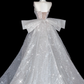 Exquisite Dreamy Mermaid Beaded Pearl Sequin White Tulle Prom Dress Party Dress with Slit SH3492