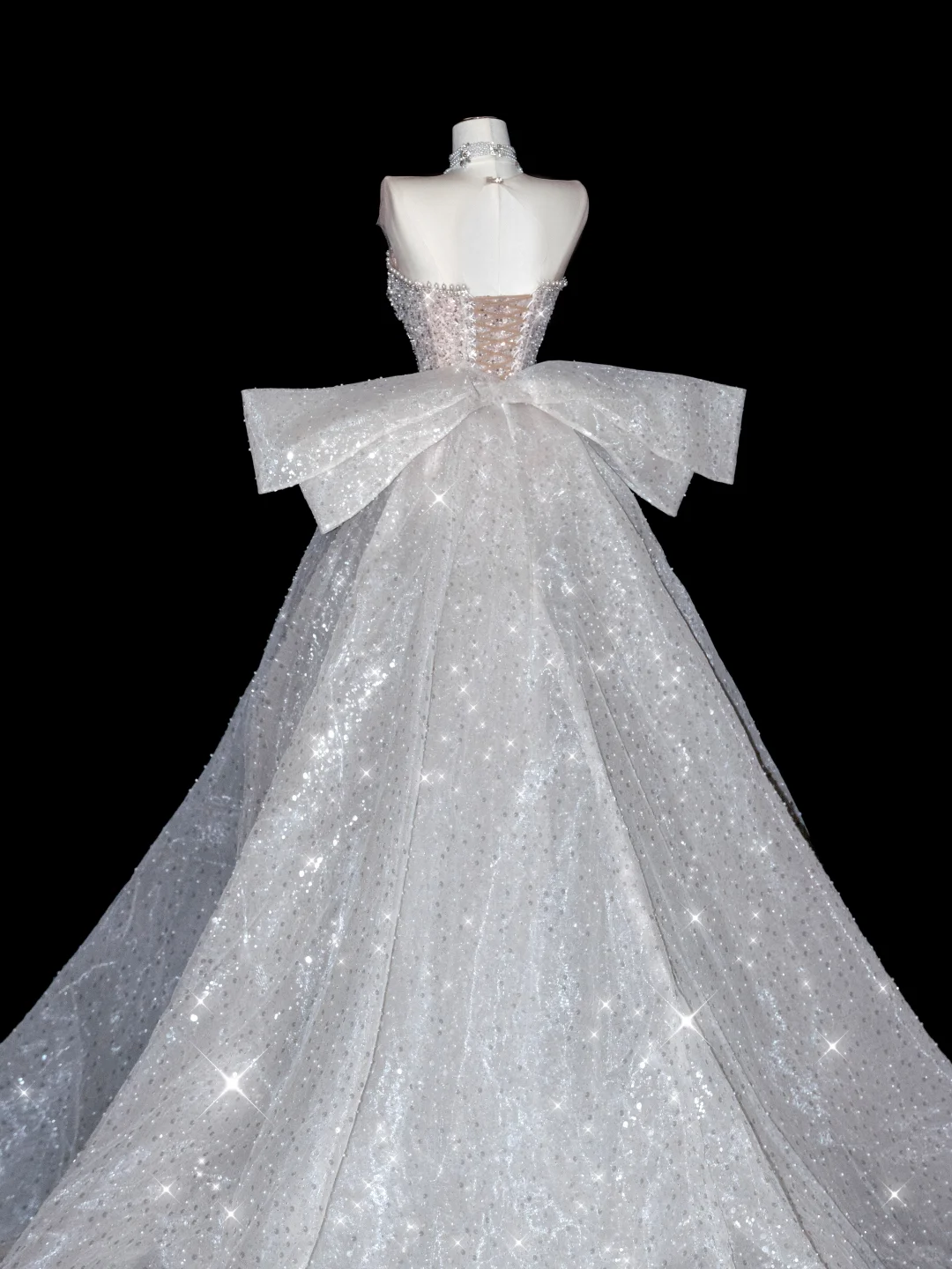 Exquisite Dreamy Mermaid Beaded Pearl Sequin White Tulle Prom Dress Party Dress with Slit SH3492
