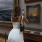 Stunning A Line Strap White Satin Long Sweep Prom Dress SH4618