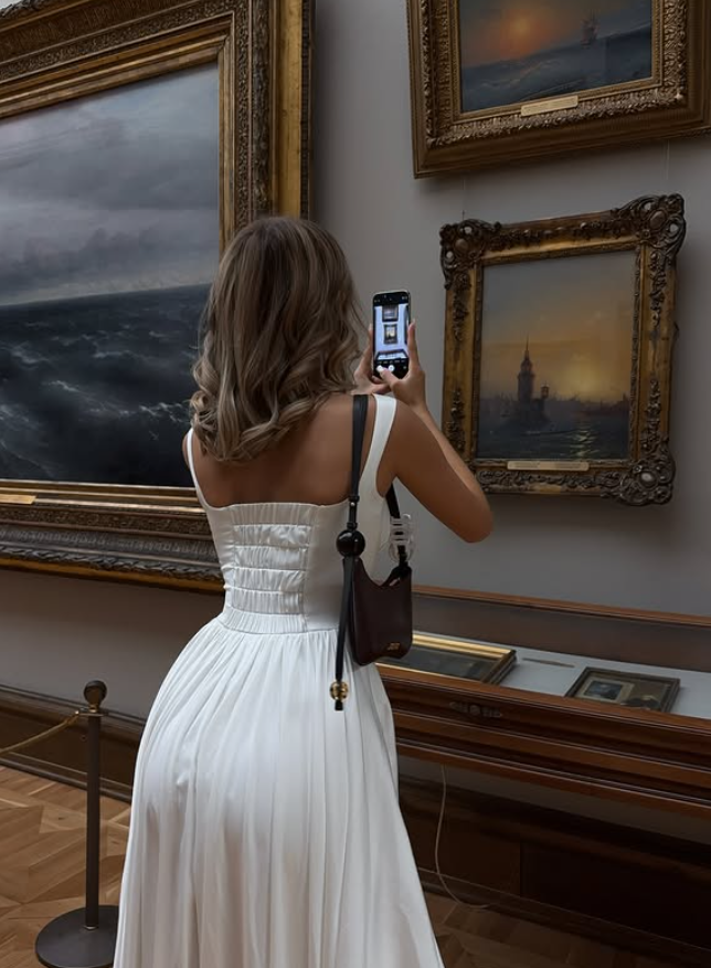 Stunning A Line Strap White Satin Long Sweep Prom Dress SH4618