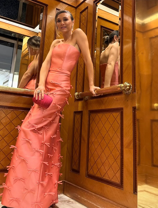 Elegant Mermaid Strapless Satin Long Prom Dress Evening Dress with Bow SH2063