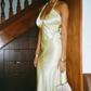 Elegant A Line Halter Yellow Bow Satin Open Back Prom Dress Graduation Prom Dress SH2589