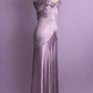 Vintage Simple A Line Spaghetti Strap Purple Satin Long Prom Dress SH5137