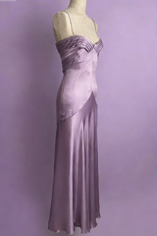 Vintage Simple A Line Spaghetti Strap Purple Satin Long Prom Dress SH5137