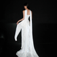 Unique Sheath Strapless White Pleated Satin Slit Long Wedding Dress SH6676