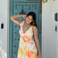 Yellow A Line Strap Orange Print Floral Chiffon Prom Dress Vacation Dress SH6256
