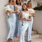 Off the Shoulder Light Blue Sheath Bridesmaid Dress SH2548