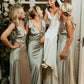 Fashion Sheath V Neck Sage Green Silk Satin Bridesmaid Dress with Bow/Formal Wear Dresses SH2549