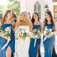Simple Mermaid Spaghetti Straps Blue Long Bridesmaid Dresses with Bow Back/Formal Wear Dresses SH2547