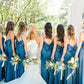 Simple Mermaid Spaghetti Straps Blue Long Bridesmaid Dresses with Bow Back/Formal Wear Dresses SH2547