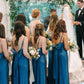 Simple Mermaid Spaghetti Straps Blue Long Bridesmaid Dresses with Bow Back/Formal Wear Dresses SH2547