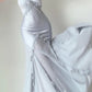 Elegant Mermaid Spaghetti Strap Pearl Grey Satin Long Prom Dress Evening Dress SH2624
