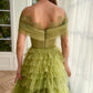 Green A Line Off-the-shoulder Lace Tulle Long Prom Dress Evening Dress SH1697